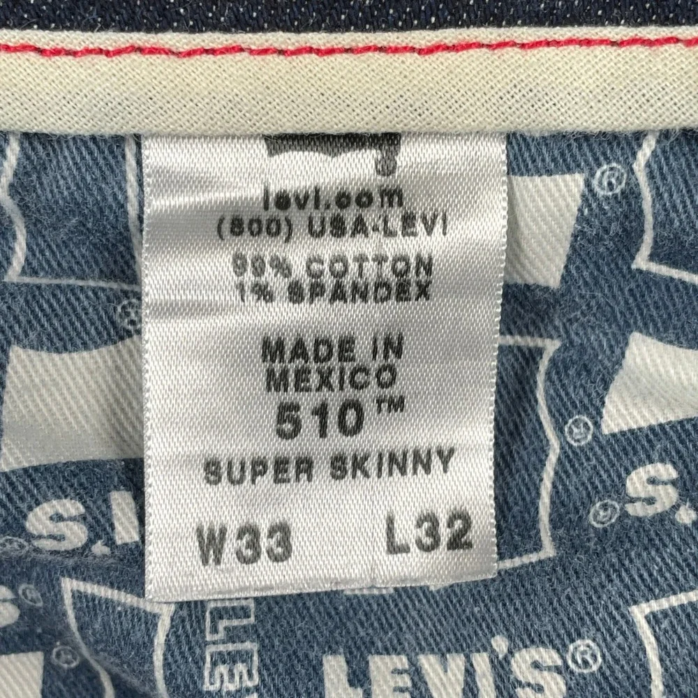 Levi's 510 Premium Jeans Mens 33x32 Blue Super Skinny Stretch Denim Casual